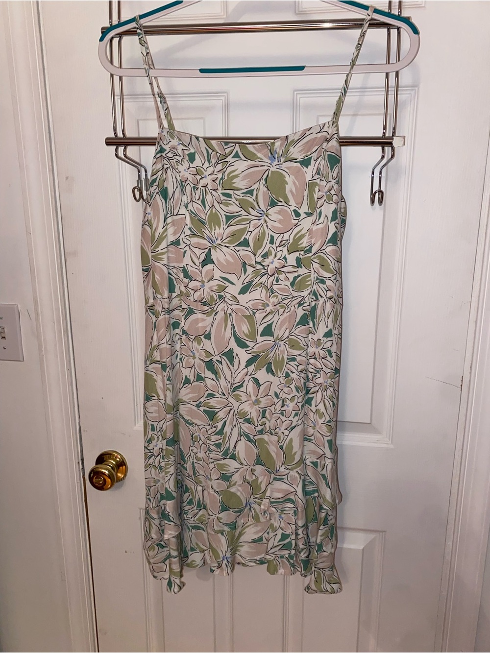 Lulu's Sage and Cream Floral Slip Midi Dress